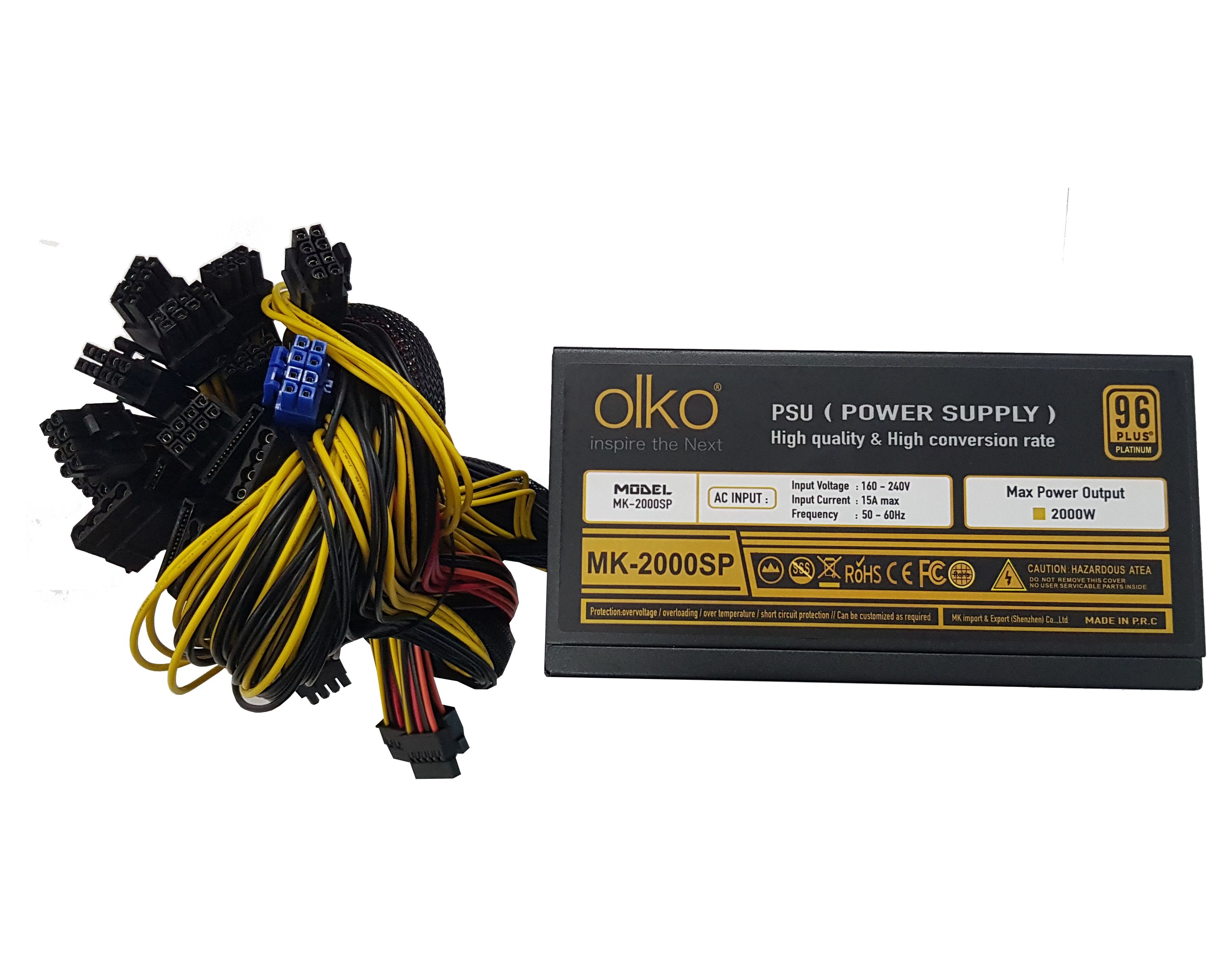 OLKO 2000 W POWER SUPPLY 16xPCI-E(6+2Pin), MINING