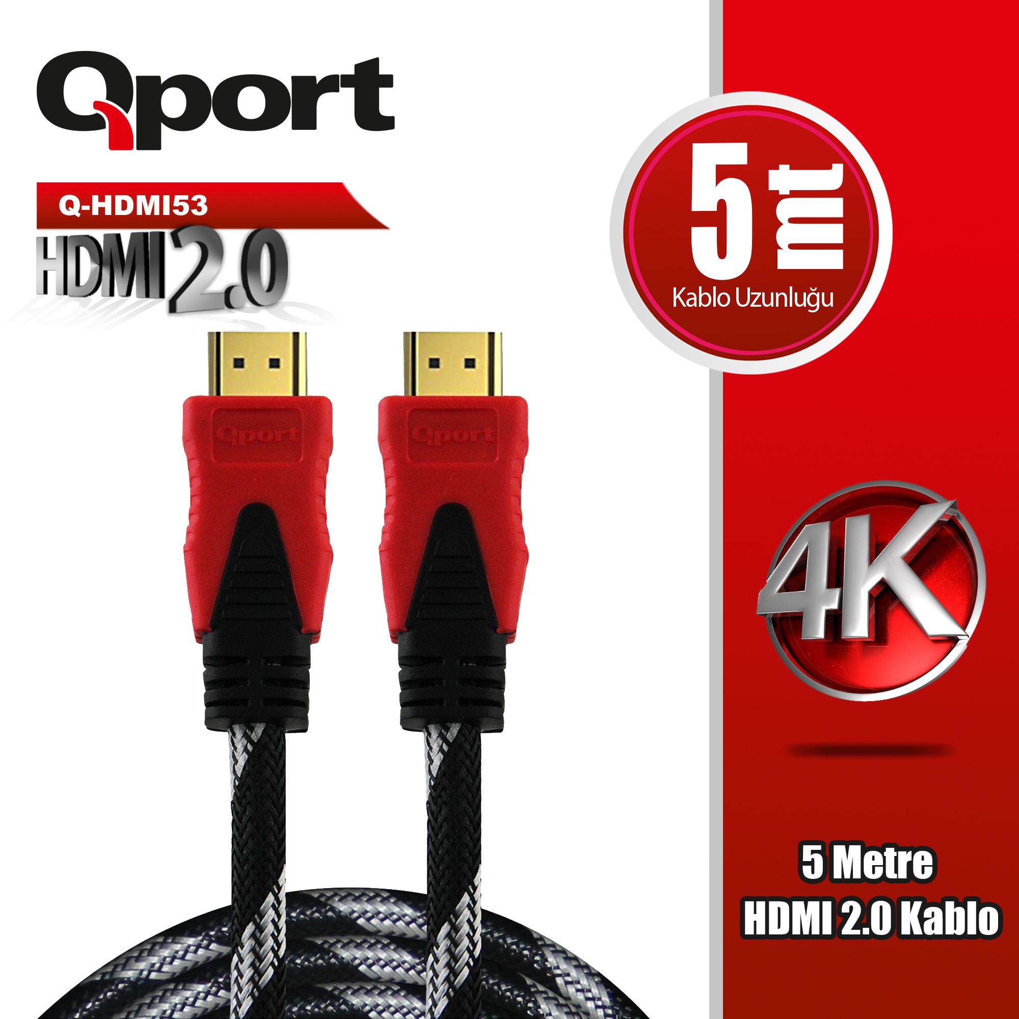 Qport Q-HDMI53  5m HDMI 2.0V 4K 60 Hz Altın uçlu