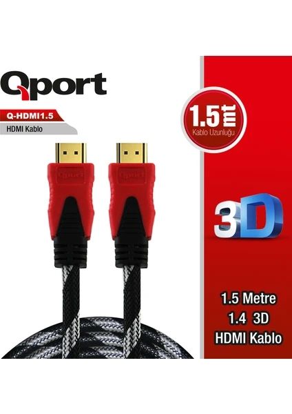 Qport Q-HDMI151 1.5m 2.0V 4K altın uçlu örgülü