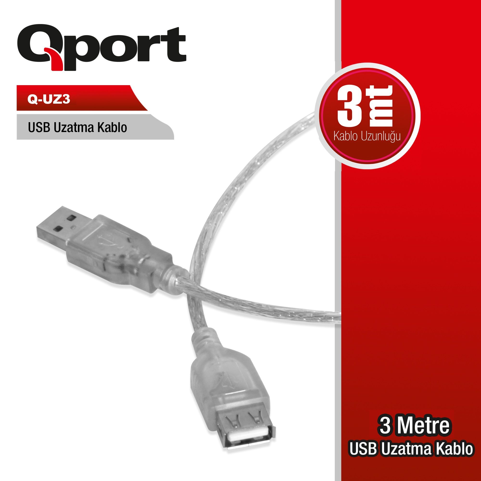 QportQ-UZ3 3m USB2.0 Uzatma kablosu