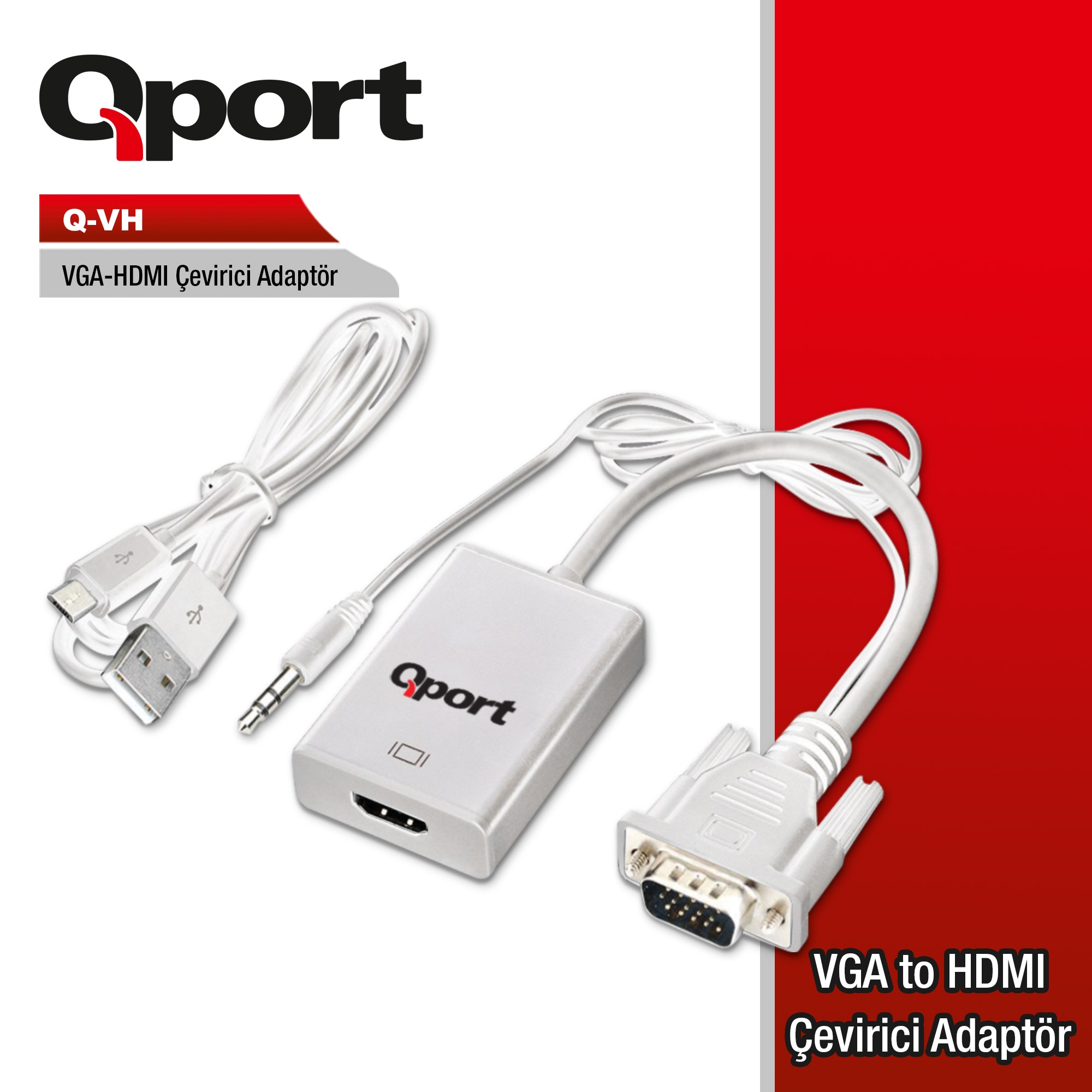 Qport Q-VH  VGA(E )=>HDMI D Çevirici+Ses kabloları